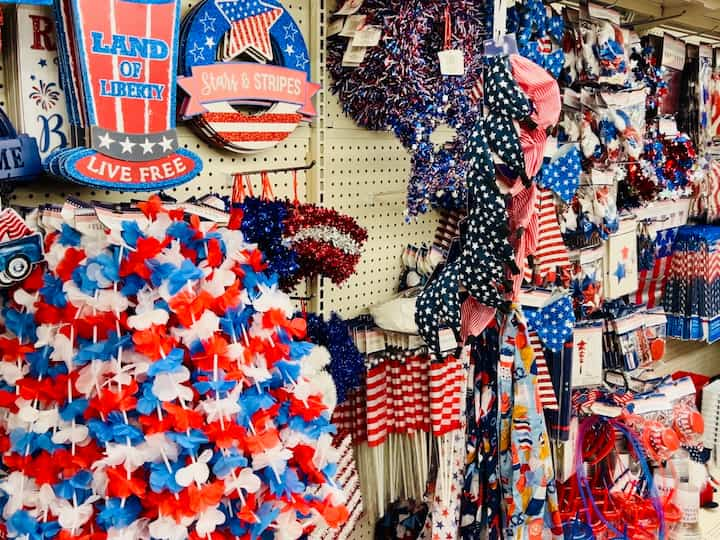 Let's start with the Fourth of July dollar tree decor. You can see there's so much here. 