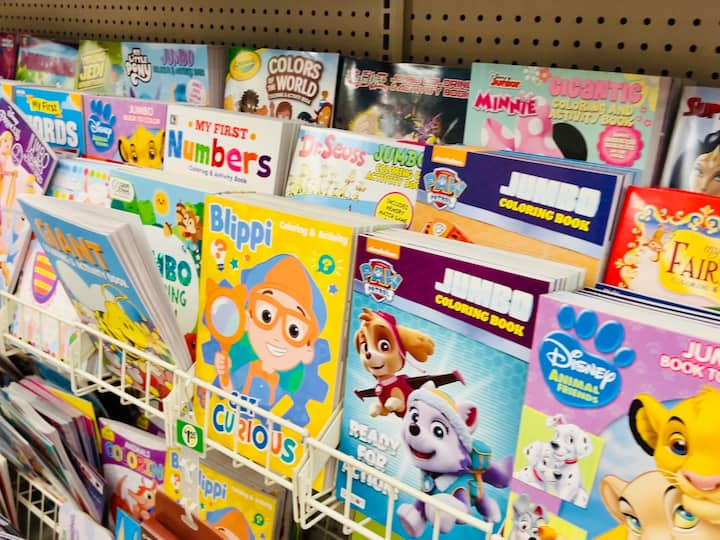 kids summer game of puzzle and coloring books from dollar store