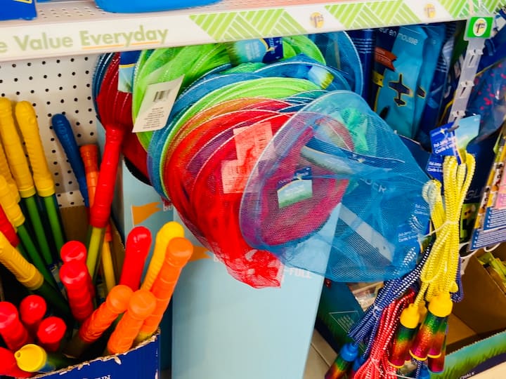 water toys and butterfly nets for outdoor activites for kids from dollar store