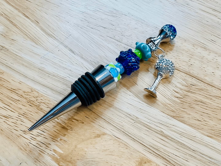 While these were drying, I went back to my Karen Thomas design add-a-bead products and started building. This time, I made a wine stopper.