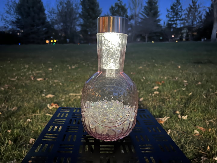 I was able to create another lamp for a table outside. Here it is at nighttime.