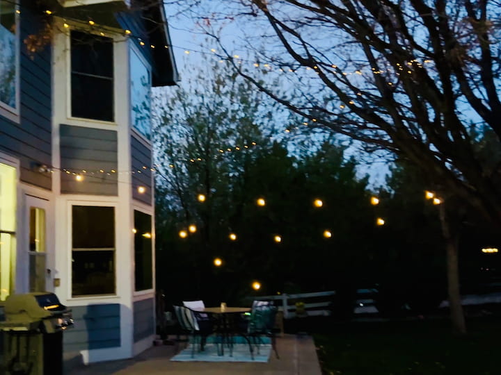 patio string lights over outdoor table