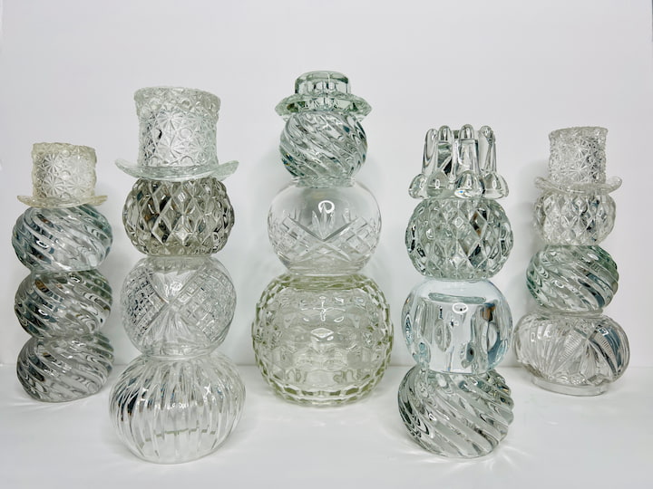 sets of glass snowman crafts made from glass candle holders