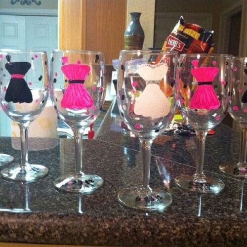 Bridal Shower or Bachelorette Party Wine Glass Painting Idea: different dresses