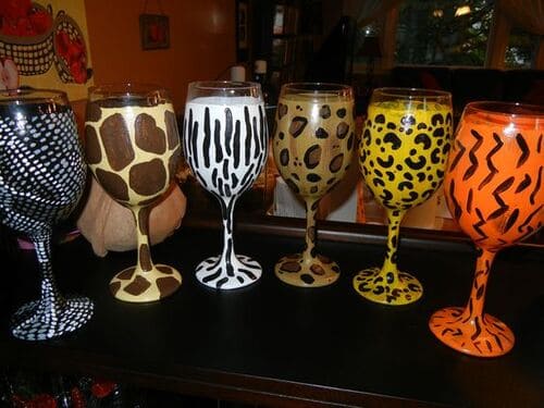 Wine Glasses With Animal Prints and Patterns: giraffe, zebra, leopard, tiger pattern