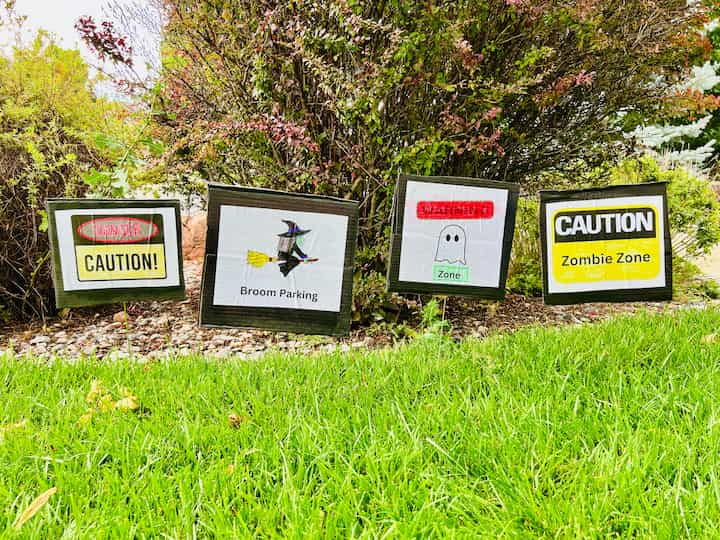 These are the completed signs, and I'll be putting them along the walkway.  As kid's walk up to the house they'll see them.  I think I'll add some solar lights pointing to them as it gets darker so you can see them.  Let me know what you think in the comments.