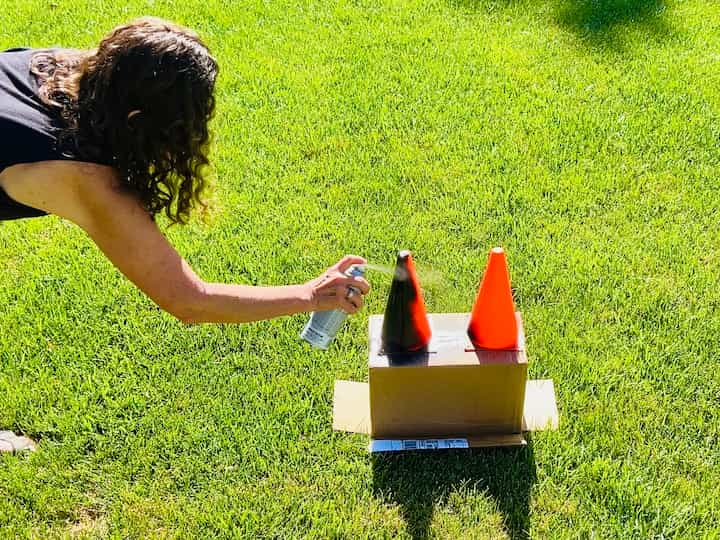 I took the two cones outside and I gave them a coat of black spray paint.