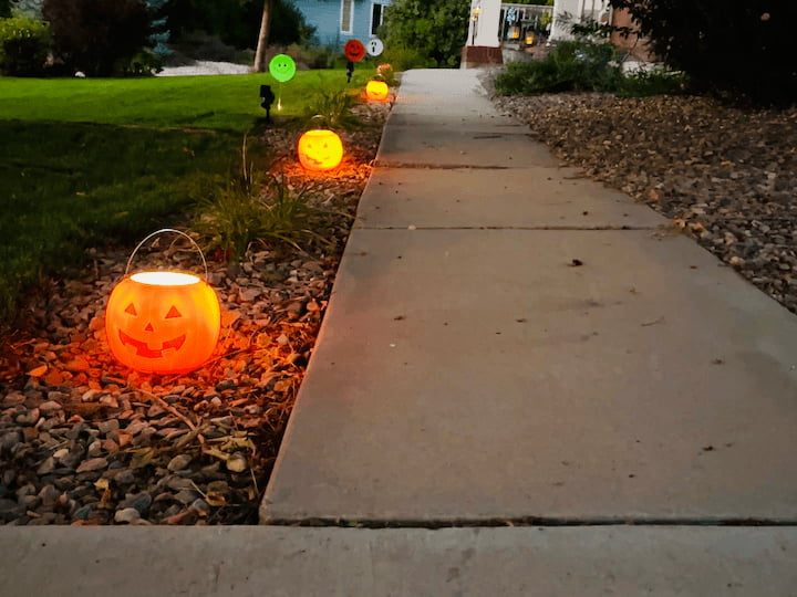 And here you can see how those pumpkins light up the walkway.