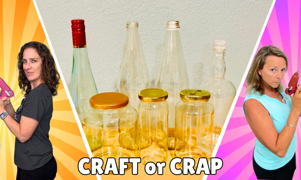 Craft or Crap Challenge making a halloween mantel display using bottles and jars.