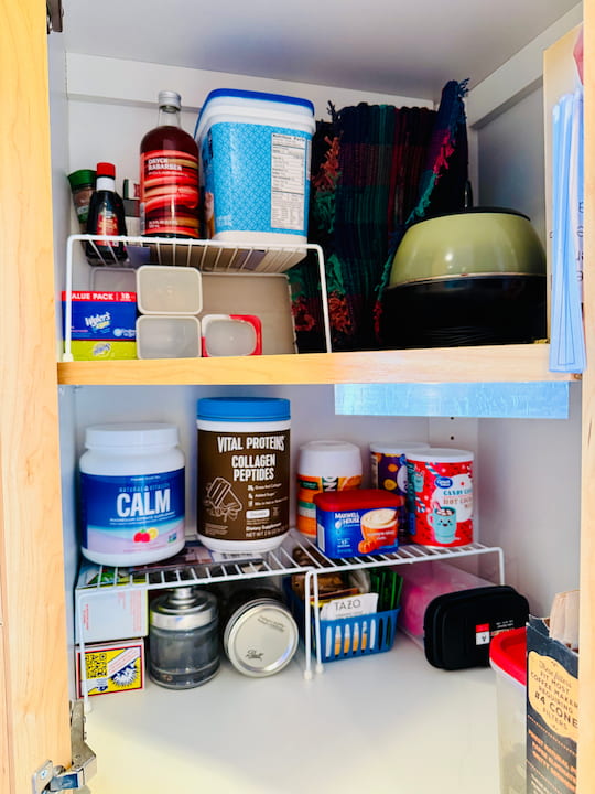 Both shelves in cabinet organized