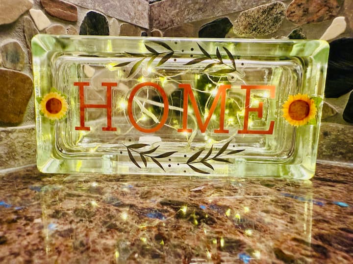 finished easy craft glass block night light display