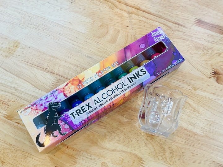 alcohol ink and glass candle holder