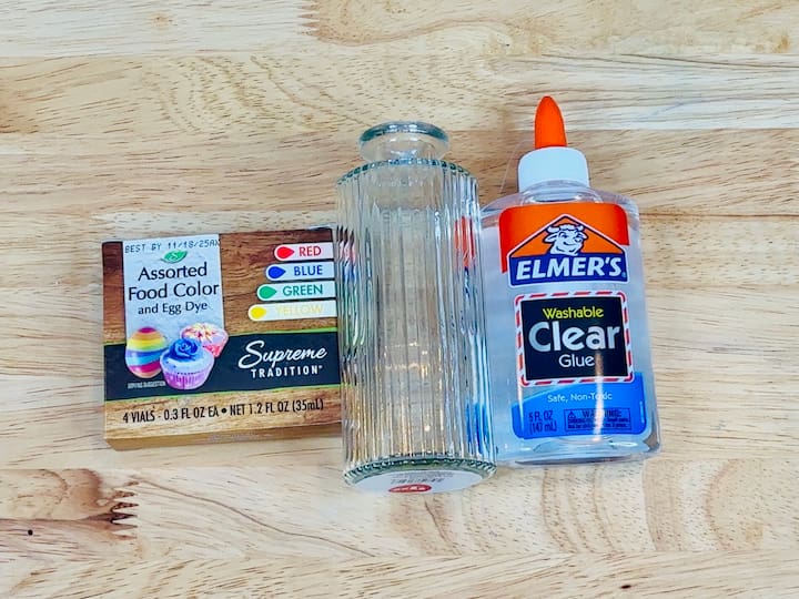 clear elmer's glue, food coloring, and glass jar