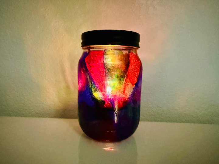 colored glass in the dark