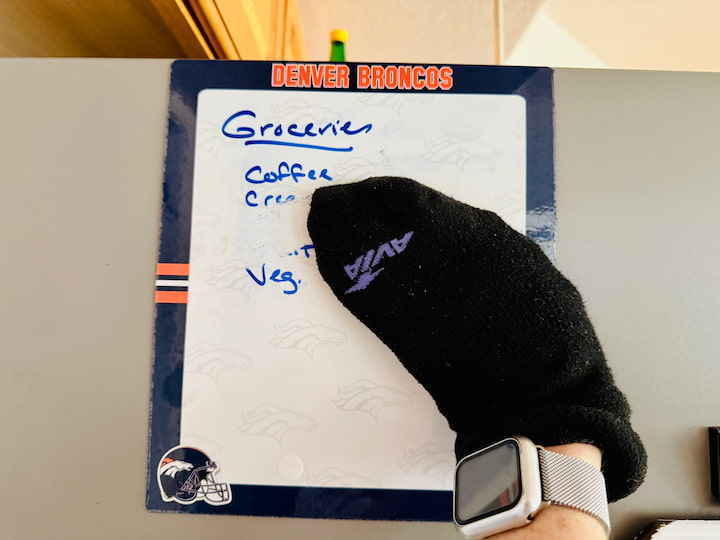 Using a sock to erase a white board