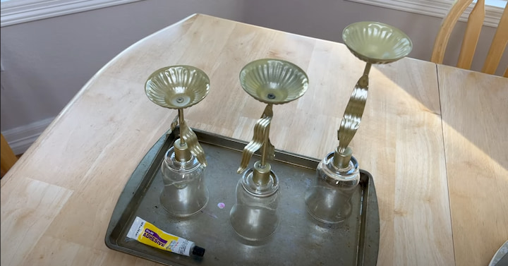 candle holders glued together to dry