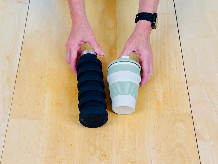 Collapsible Travel Cup & Bottle: Silicone, lightweight, and easy to clean.