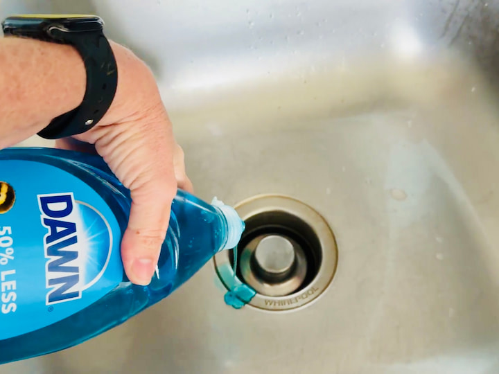 Sink Water Solution: Warm water + a squirt of Dawn dish soap (antibacterial!) to clean counters, sinks, and appliances