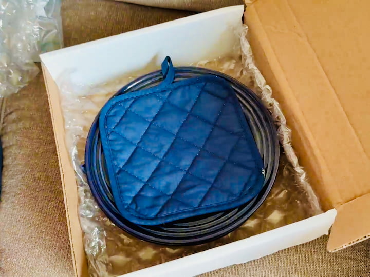 Plates: Wrapped with leftover bubble wrap and layered with oven mitts