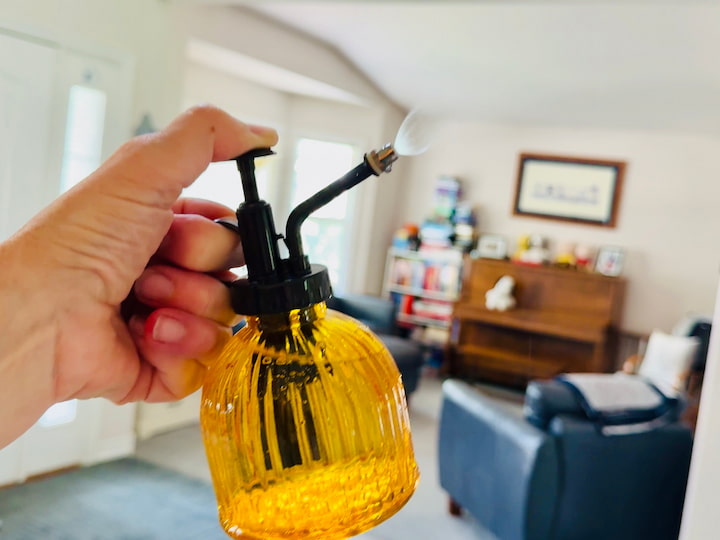 Spraying the natural fall air freshener in the air