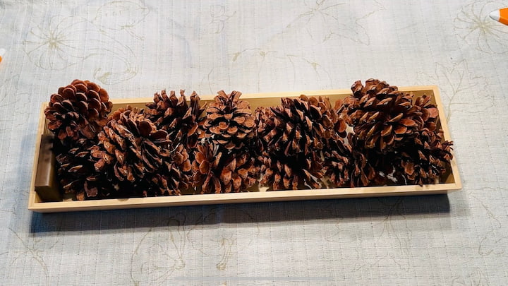 add pinecones to tray