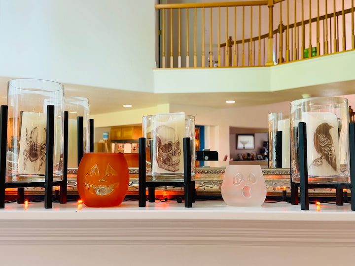 halloween candles on mantel