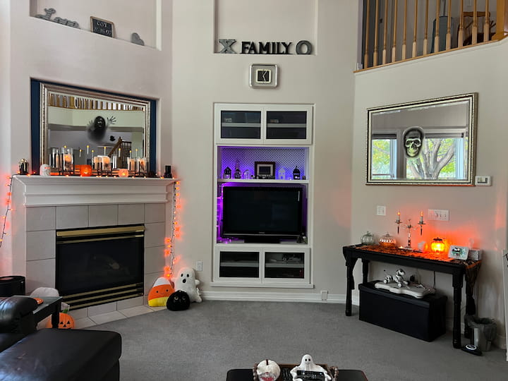 Living room decorated for halloween