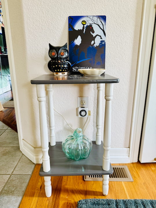 Thrift store owl updated to spooky owl for halloween