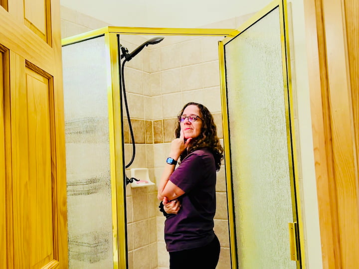 Chas thinking about shower dilemma