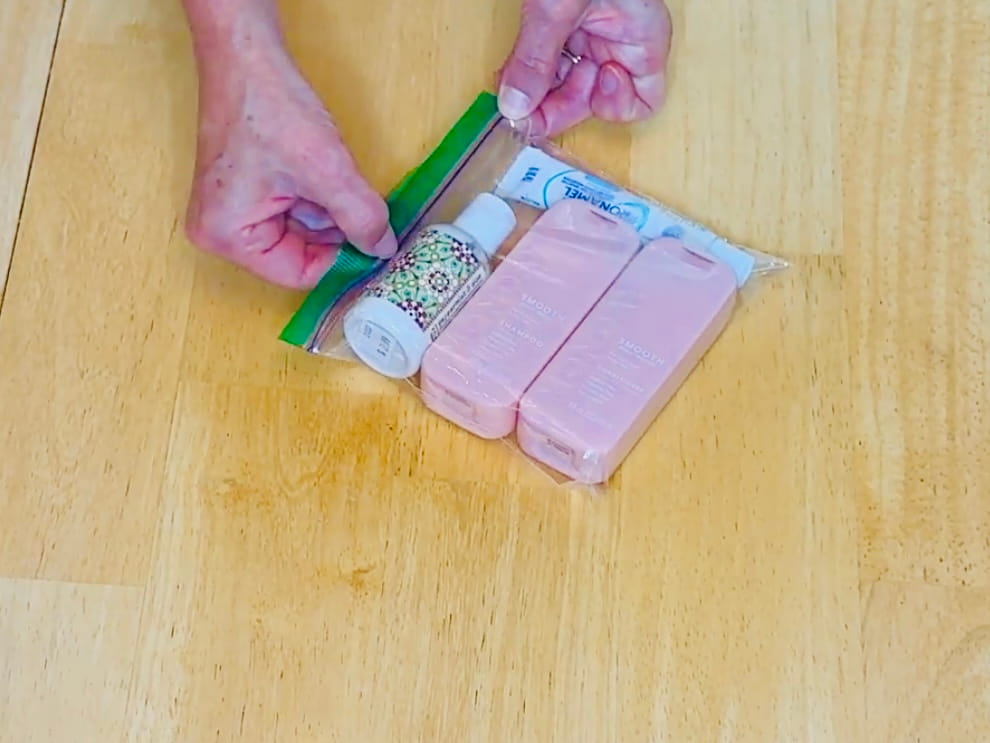 Always keep bottles in baggies to contain spills