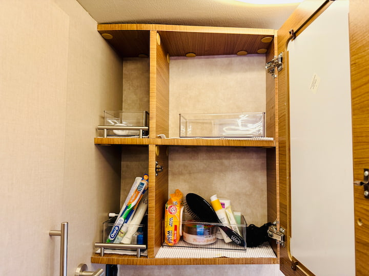 Completely organized medicine cabinet